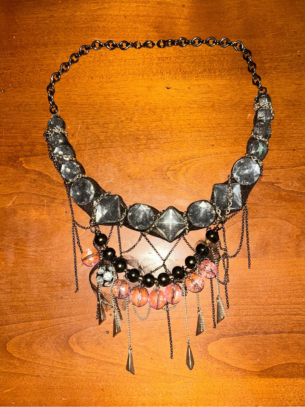 Betsy Johnson Y2K Statement Necklace with Pink Crystal Accents - Picture 2 of 2